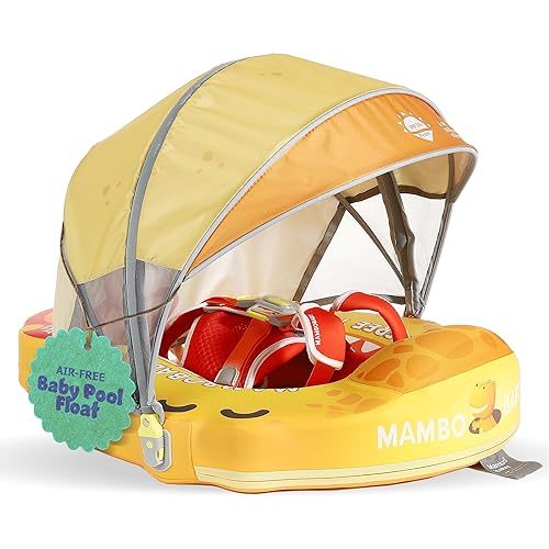 MAMBOBABYFLOAT Sunny Navigator Baby Pool Float with Canopy — Safe, Comfortable, Adjustable Axolotl Pool Float w/Sun Protection, Air-Free Foam Technology, 5-Way Buckle System