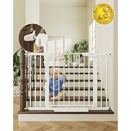 Cumbor 30-46" Baby Gate for Stairs, Auto Close Dog Gate for Doorways White | Toddler Safety Essentials for the House, Mom's Choice Awards Winner-Easy Install Pressure/Hardware Mounted Pet Gate for Dogs