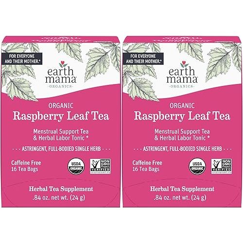 Earth Mama Organic Raspberry Leaf Tea Bags | Labor Tonic & Menstrual Support Herbal Tea, Red Raspberry Leaf Tea for Pregnancy & Postpartum Care Recovery, Caffeine Free Tea, Non GMO, (16-Teabags, 2-Pk)