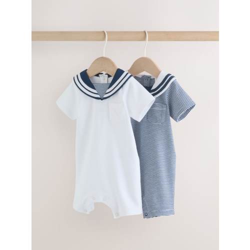 Blue Stripe Sailor Collar Jersey Baby Romper 2 Pack