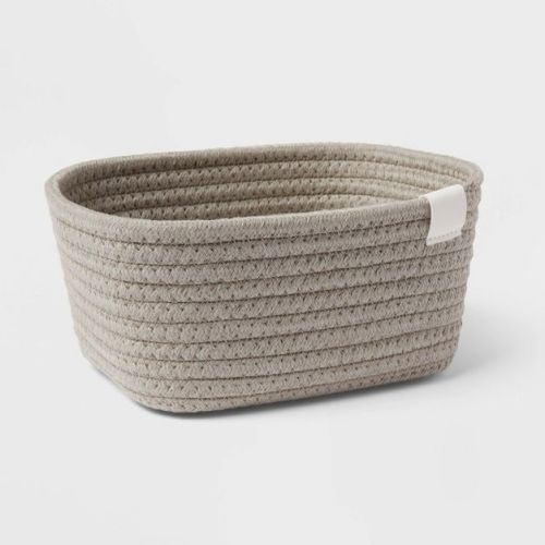 Coiled Rope Basket Gray - Brightroom™: Rectangle Decorative Storage, Polyester & Cotton, 8"x6"x4"