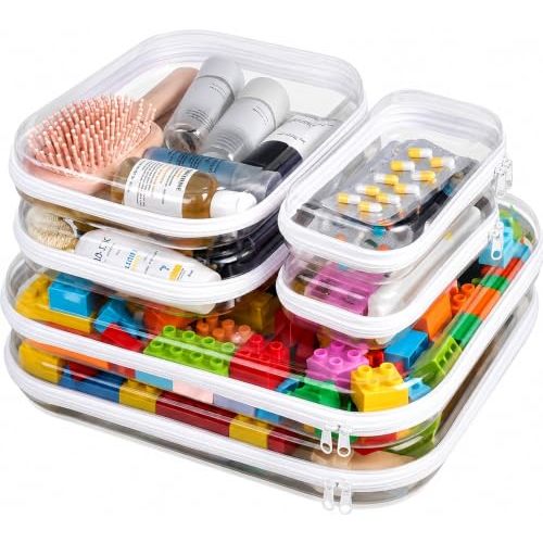 6 Pack Clear Hard Shell Zipper Case, See-Through Hard Plastic Organizer Pouches Zipper for Travel - Toiletries, Electronics, Pencils, Makeup, Secure Storage Design, 3 Sizes (2 Small/2 Medium/2 Large)