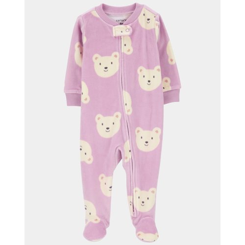 Baby Girl Bear Print Loose Fit Long-Sleeve Sleep & Play Pajamas - Purple | Carter's