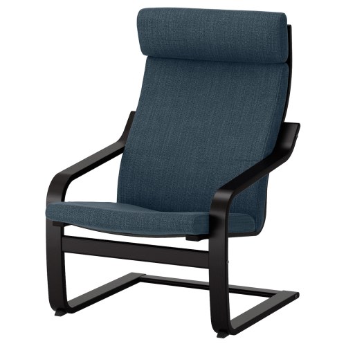 POÄNG Armchair - black-brown/Hillared dark blue