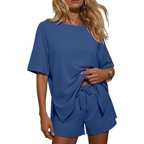 Ekouaer Two Piece Sets for Women Summer Lounge Short Sets Moisture-Wicking Casual Airport Travel Matching Outfits Navy S