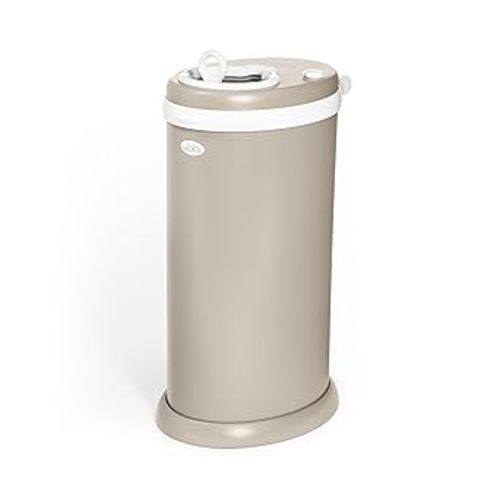 Ubbi Stainless Steel Diaper Pail, Odor Locking, No Special Bag Required, Award-Winning, Registry Must-Have, Taupe