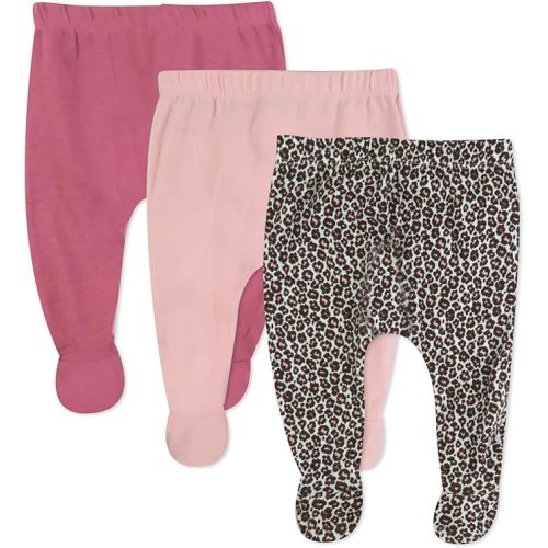 HonestBaby Baby 3-Pack Footed Pants Roomy Fit Pull on Bottoms 100% Organic Cotton for Infant Baby Boys, Girls, Unisex