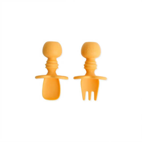 Spoon + Fork Chewtensils For Early Self-Feeding in Tangerine | Bumkins