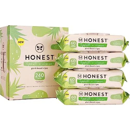 The Honest Company Hydrate + Cleanse Benefit Wipes | Cleansing Multi-Tasking Wipes | 99% Water, Plant-Based, Hypoallergenic | Aloe + Cucumber, 240 Count