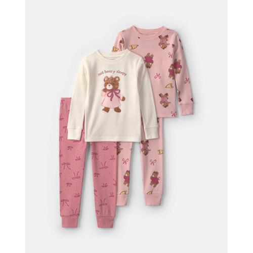 Baby Girl 4-Piece Bear Varsity 100% Cotton Snug Fit Pajama Set - Pink/Cream | Carter's