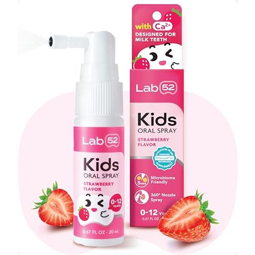 LAB52 Kids Oral Spray, Toddler Toothpaste Helper for Daily Oral Care and Fresh Breath, Children Approved with Fluoride Free for Newborn to Preschoolers, Xylitol Strawberry Flavor