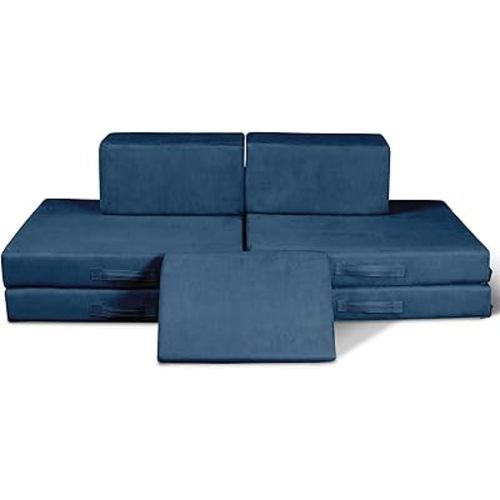 The Figgy 6 Piece Modular Play Couch for Kids- Washable Covers, Made in USA, Sturdy, Hook and Loop Connectors, Oeko-TEX Certified, Montessori Toy Sofa, Indoor Climbing & Fort Playset- Ocean
