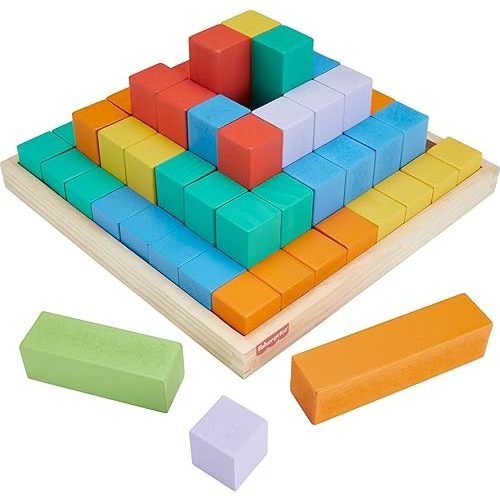 Fisher-Price Wood Toddler Toy Stacking Blocks, 65 Wooden Pieces for Building Play Preschool Kids Ages 18+ Months
