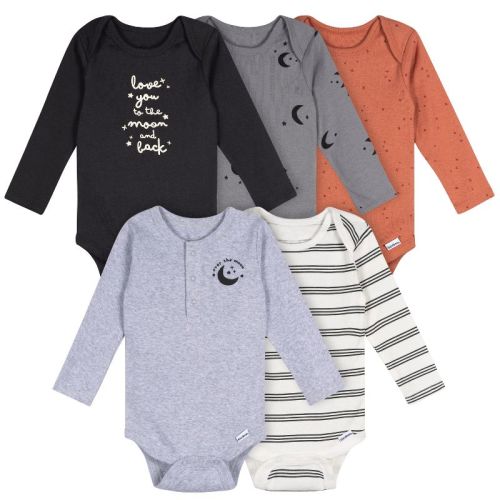 Gerber Baby Boys' 5-Pack Long Sleeve Bodysuits, Grey Heather, 3-6M