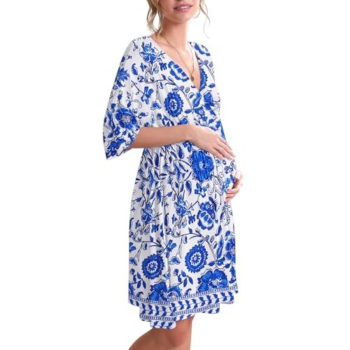 Ekouaer 3 in 1 Labor/Delivery/Hospital Gown Maternity Dress Nursing Nightgown Sleepwear for Breastfeeding