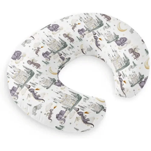 HawSkgFub Cute Dragon Fairy Tale Nursing Pillow Cover Baby Girl Shower Gift, Purple Castle Cloud Moon Star Pine Tree Breastfeeding Pillow Slipcover, Nursing Pillowcase for Newborn Infant, Cover Only