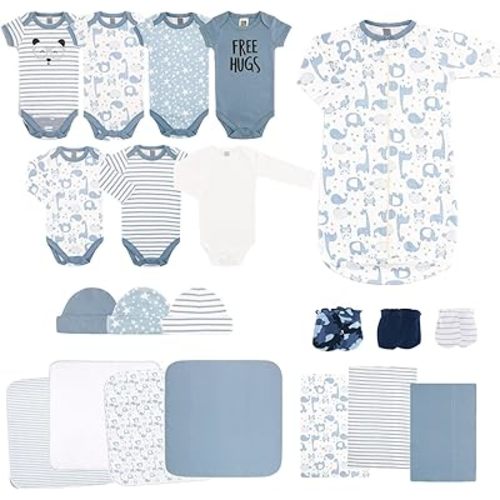 The Peanutshell Baby Layette Gift Set for Baby Boys - 23 Piece New Born Boy Gift Set, Clothes & Newborn Essentials Must Haves - Boy Clothes 0-3 Months - Soft Blue
