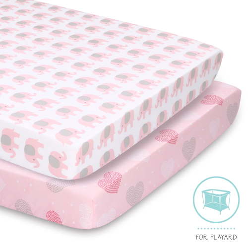 The Peanutshell Pink Elephants and Hearts Crib Sheet 2 Pack Set - Walmart.ca