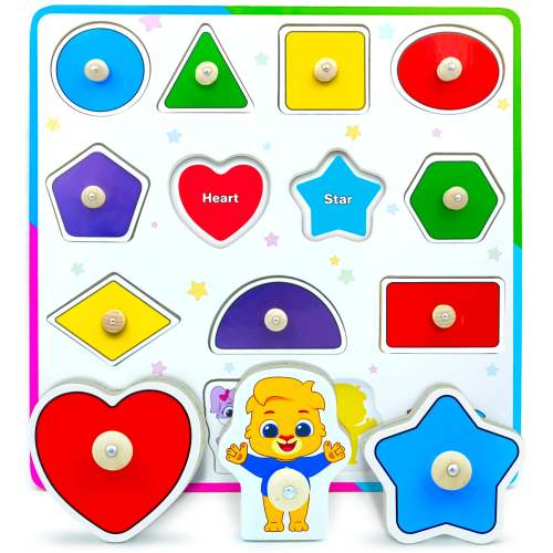 Lucas & Friends Wooden Shape Puzzle | Educational Peg Puzzle for Toddlers 1-4