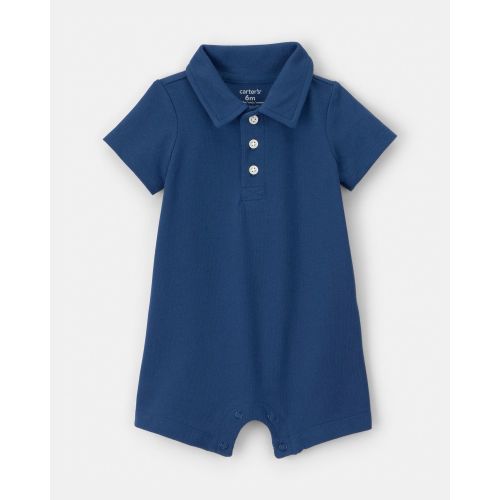 Baby Boy Pique Polo Short-Sleeve Romper - Navy Blue - Carter's | Carter's