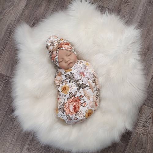 Baby Girl Swaddle Set, Floral Swaddle Blanket with Bow Headband, New Baby Gift, Pregnancy Announcement, New Baby Girl present, Baby blanket