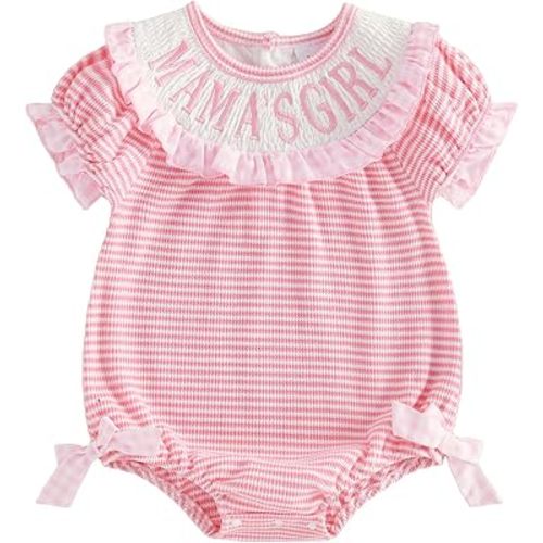 Baby Girl Halloween Outfit Pumpkin Bubble Romper Short Sleeve Stripes Jumpsuit Cute Smocked Clothes