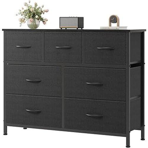 OLIXIS Dresser for Bedroom with 7 Fabric Drawers Storage Organizer Closet Chest Clothes Cabinet Vertical Dresser for Living Room Entryway Hallway,Black
