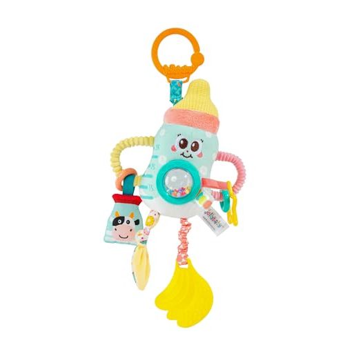 Jollybaby Baby Pull Vibration Toy - Tummy Time Sensory Hanging Toys for Car Seat, Stroller, Crib & Play Gym, with Babier Teether, Airplane Travel Toys for Toddlers Gift - Baby Bottle