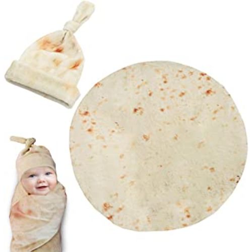 Burrito Swaddle Blanket for Baby, Wrap Tortilla Safe Flannel Shower Blanket with Hat, Great Gift for Baby (36 Inch)