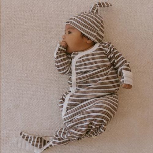 Makemake Organics Organic Baby Knotted Sleep Gown - Brown Stripe