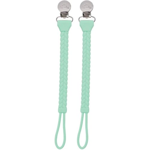 Itzy Ritzy Silicone Pacifier Clip; 100% Silicone Pacifier Strap with Clip Keeps Pacifiers, Teethers & Small Toys in Place; Features Cute Braid Detailing & Silicone Cord, Mint with Silver Clip