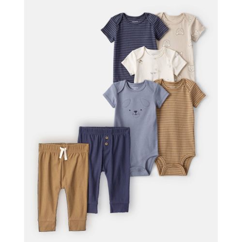 Baby Boy 7-Piece Short-Sleeve Bodysuits & Pants Set - Blue/Brown - Carter's | Carter's