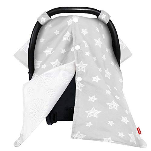 Moonsea Baby Carseat Canopy Nursing Cover Car Seat Canopy for Girls or Boys, Cute Star Pattern Infant Car Seat Canopy with Soft and Warm Minky Fabric Back, for Breastfeeding Moms Baby Shower Gift