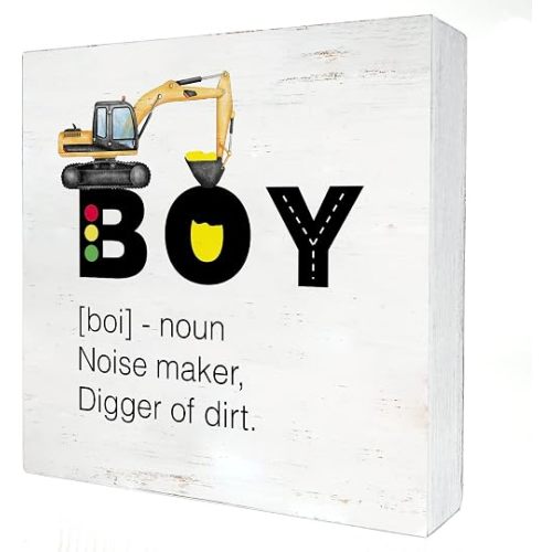 Construction Nursery Wood Box Sign Construction Truck Boy Definition Wooden Box Sign Block for Wall Desk Home Boys Bedroom Decoration