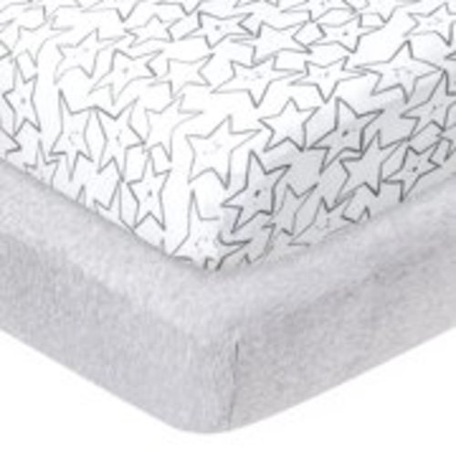 Little Stars Organic 100% Pure Cotton Jersey Knit FItted Crib Sheets, Grey Little-Dreamer 2pk