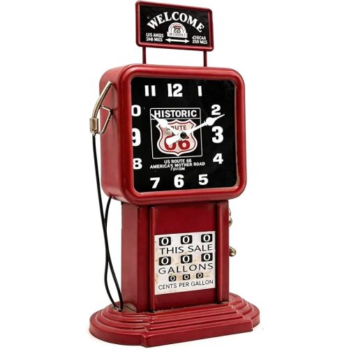 Vintage Steampunk Industrial Red Metal Gas Station Style Desk Clock, Retro Table Clock for Home Bar Cafe Decor