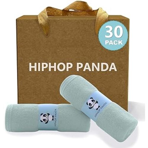 HIPHOP PANDA Baby Washcloths, Rayon Made from Bamboo - 2 Layer Ultra Soft Absorbent Newborn Bath Face Towel - Reusable Baby Wipes for Delicate Skin - Green, 30 Pack