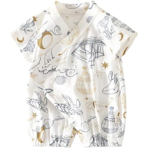 (12m) BINIDUCKLING Newborn Kimono Baby Japanese Clothes Summer Romper Muslin Cotton & Viscose from Bamboo