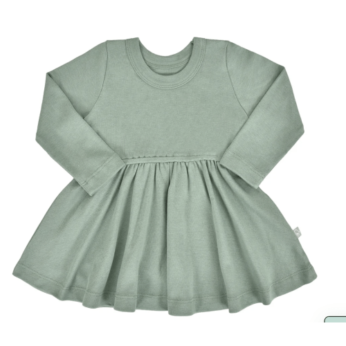Baby and Toddler Long-Sleeve Twirl Dress - Basil Green| 100% Organic - Finn + Emma