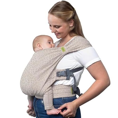 Boba Bliss Pre-Wrapped Baby Carrier with Buckle - Newborn to 7-35 lbs Light, Breathable & Easy to Adjust Hybrid Infant Sling & Toddler Carrier - Certified Hip-Healthy for 0-18 Months - Sand Leopard