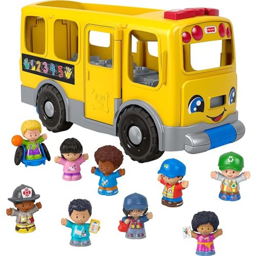 Fisher-Price Little People Toddler Toy Big Yellow School Bus & 9 Community Heroes Figures for Kids Ages 1+ Years, Multilanguage Version
