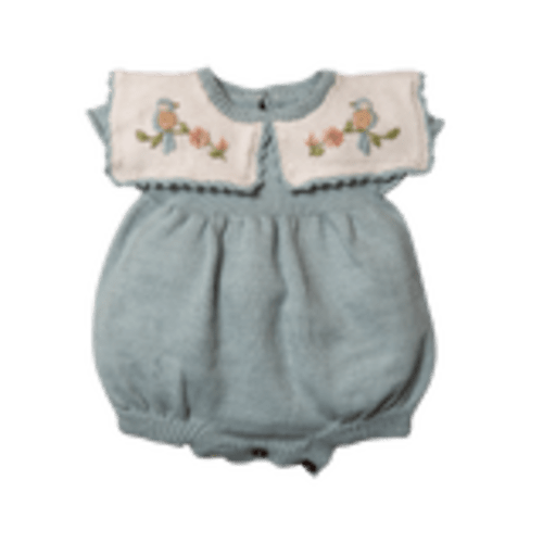 Little Birdie Romper - Duck Blue | Soft Cotton with Embroidered Bird
