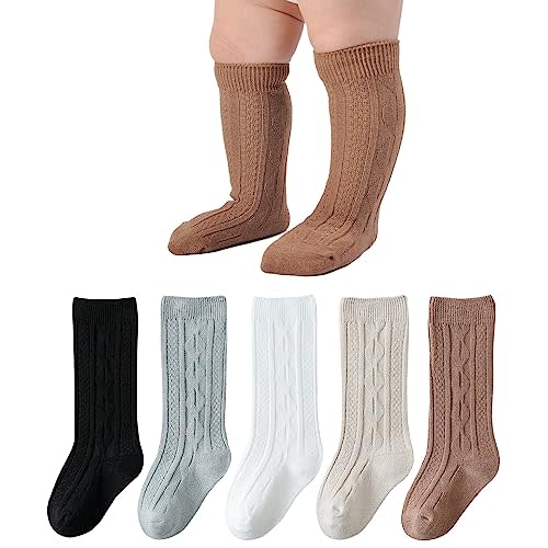 EPEIUS Baby Girl & Boy Knee High Socks - Seamless Ribbed/Cable Knit Socks for Newborn to Toddler
