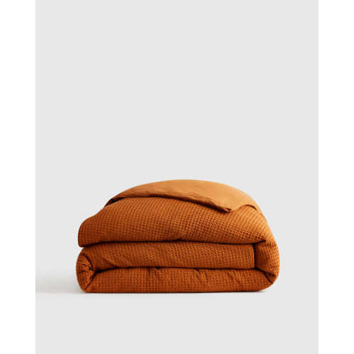 Organic Luxe Waffle Duvet Cover in Terracotta
