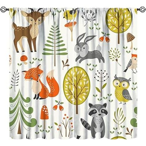 Kids Safari Animals Blackout Curtains,Jungle Animal Theme Trees Plants Flowers Pattern 2 Panel Rod Pocket Window Drapes for Kids Boy Bedroom Decor 21" W X 63" L