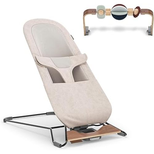 UPPAbaby Mira Bouncer Bundle, includes Mira 2-in-1 Bouncer and Wonder Wheel Toy Bar, Seat Grows with Your Baby, Folds Flat, Sensory Entertainment – Charlie (Sand Mélange)