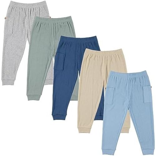 Cudlie 5-Pack Baby/Toddler Boys Jogger Pants - Lightweight Tapered Sweatpants - Lounge Jogger for Boys