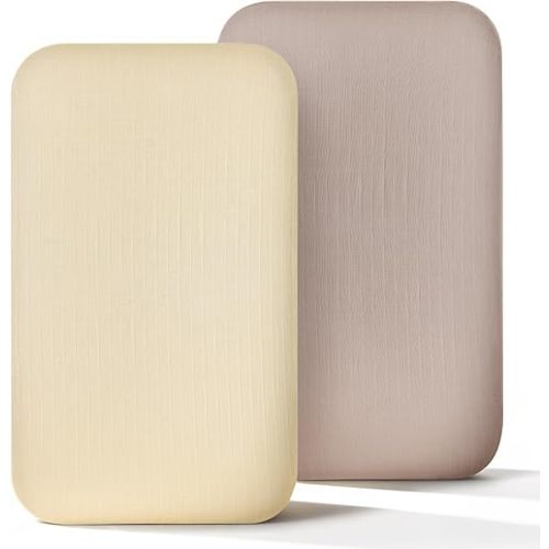 HARPPA Bassinet Sheets 2 Pack - Fitted Muslin Sheets for Bassinet & Bedside Sleeper, Soft Breathable Bamboo Viscose Cotton, Oeko-TEX Certified, 35" x 19" Mattress Sheet