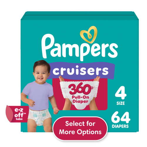 Free Shipping! Pampers Cruisers 360 Diapers Size 4 64 Count Leakproof Stretchy Waistband Hypoallergenic