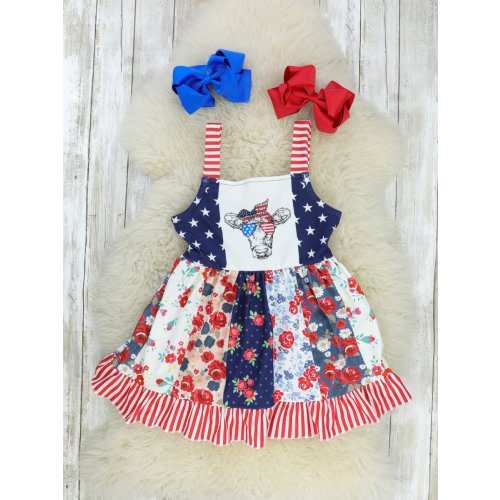 Patriotic Cow Floral Dress – Marie Nicole Clothing